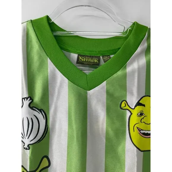 Shrek Soccer Jersey Shirt Mens Large Green White Striped VNeck DreamWorks NEW - Picture 15 of 16